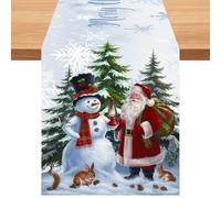 Froova Snow Christmas Table Runner, 13x72 Inch White Santa Claus & Snowman Forest Xmas Table Runner, Seasonal Winter Holiday Kitchen Dining Table Line for Indoor Home Party Table Decorations