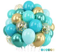 Froova Teal Balloons, 60PCS 12 Inch Teal Blue Turquoise Meatallic Green and Gold Confetti Balloon for Teen Girls Birthday Baby Shower Graduation New Year Party Decorations
