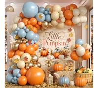 Froova Thanksgiving Fall Balloons Garland Arch Kit, Burnt Orange Dusty Blue Copper Autumn Balloons for First Fall Harvest Little Pumpkin Baby Shower Autumn Birthday Party Decorations