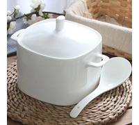 FROOWAN Bone China Serving Soup Tureen with Lid and Ladle Set, 3000ml Large Ceramic Serving Bowl with Cover for Parties Eating Entertaining Home Decor, 109oz, Microwave & Oven Safe, Porcelain (White)