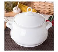 FROOWAN Ceramic Soup Tureen with Lid and Handles, 2.5L Porcelain Serving Bowls with Cover, Microwave and Oven Safe, White