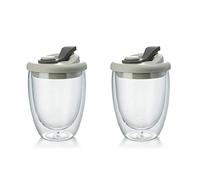 FROOWAN Double Wall Glass Coffee Mugs with Lids, Travel Mugs Insulated For Hot and Cold Beverages, 16oz, Clear, Set of 2, Borosilicate Glass, Spill Proof, Leak Proof