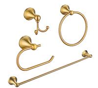 FROPO 4 Pcs Gold Bathroom Hardware Set - Brushed Brass Gold Bathroom Accessories Kit, Stainless Steel Wall Mounted 23.6 Inch Towel Bar | Towel Hook | Toilet Paper Holder | Hand Towel Holder