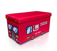 Froppi 100L Toy Box with Lid | Foldable Toy Storage Bench | Kids Storage Boxes | Toy Chest | Fabric Storage Box for Clothes, Bedroom, Nursery, Playroom | XL Size | Red Fire Engine | L70 W38 H38 cm