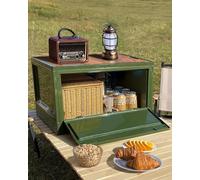 Froppi 45L Plastic Storage Box with Lid | Large Camping Storage Box | Collapsible Car Boot Organiser | Wooden Board Lid | Green L50.5 W36 H29 cm