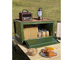 Froppi 45L Plastic Storage Box with Lid | Large Camping Storage Box | Collapsible Car Boot Organiser | Wooden Board Lid | Green L50.5 W36 H29 cm