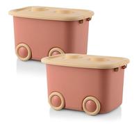 Froppi 45L Toy Box | Toy Storage with Lid | Kids Storage on Wheels | 2 Pack Large Size | Pink | L50 W35 H30 cm