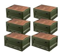 Froppi 6 Pack x 45L Plastic Storage Box with Lid | Large Camping Storage Box | Collapsible Car Boot Organiser | Wooden Board Lid | Green L50.5 W36 H29 cm