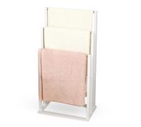 Froppi Free Standing Towel Rail Bathroom Hand Towel Holder White Bamboo with 3 Golden Metal Bars L42 W24 H81.5 cm