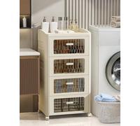 Froppi Large Plastic Storage Drawers on Wheels | 4 Drawers Storage Tower | Pre-Assembled Body | Multi-purpose for Bathroom, En-Suite, Kitchen, Bedroom, Living Room L42 W32 H79.5 cm Cream White/Coffee