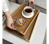 Froppi Set of 2 Bamboo Wooden Trays for Display | Serving | Trinket | Snack | for Breakfast, Coffee Tables Bamboo Tray L38.1 W25.4 H5 and L43.2 W30.5 H5 cm