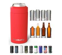 Frost Buddy Universal Can Cooler - Fits all - Stainless Steel Can Cooler for 12 oz & 16 oz Regular or Slim Cans & Bottles - Stainless Steel (Red-)