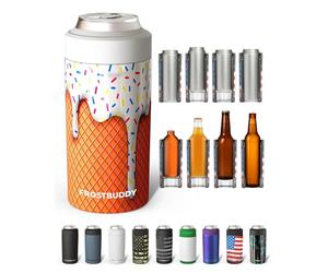 Frost Buddy Universal Can Cooler - Fits All - Stainless Steel Can Cooler for 12 oz & 16 oz Regular or Slim Cans & Bottles - Stainless Steel (Vanilla Ice Cream)