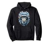 Frost Chimpanzee with Ice Fantasy Animal Snowy Chimp Winter Pullover Hoodie