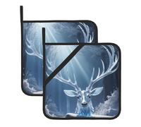 Frost Crystal Antlers Prints Square Heat-Proof Pot Holders (Set of Two) 8x8 in : Quality Fabrics, Anti-Scalding and Easy to Clean