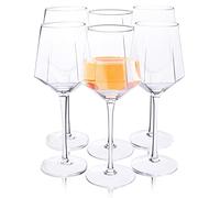 Frost Living Wine Glasses Set of 6 - Long Stem Crystal Hexagon Shaped Wine Glass Set - Large, Beveled, Diamond Shape Sides Lets Wines Breathe
