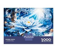 Frost Lotus Bloom 1000pc Premium Jigsaw Puzzle Icy Floral Magic Puzzle for Adults Sturdy Cardboard Couple Puzzle Partners Ultra Difficult Home Activity 38x26cm/1000pcs