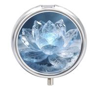 Frost Lotus Glowing Light Round Pill Box with Mirror 3 Compartment Portable Pill Case for Travel Outdoor Use Cute Small Pill Organizer for Pocket Or Purse