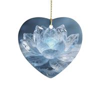 Frost Lotus Glowing LightHeart Shaped Ceramic Ornament with String,Ceramic Ornament,Two-Sided Printed for Christmas Tree and Holiday Decoration