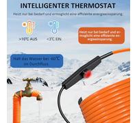 Frost Protection Heating Cable with Thermostat, 12 m Backup Heating Water Pipe, 25 W/m Self-Regulating Heating Cable, Pipe Heating IPX7 Waterproof for Water Pipe, Plants, Willow Drinks, Gutters