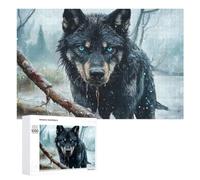 Frostbitten Shadows The Winter Wolf - Black Wolf with Blue Eyes Artistic Jigsaw Puzzle for Adults, 1000 PCS