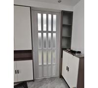 Frosted Acrylic Accordion Multifold Sliding Door with Wood Grain Finish, Aluminum Alloy Track System for Pantry, Closet, and Doorway