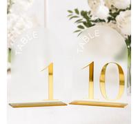 Frosted Arch Wedding Table Numbers 1-10 with Stand,10 Pack 5x7 Inch Frosted Acrylic Signs with Gold Number, Arched 3D Acrylic Table Numbers for Wedding Reception