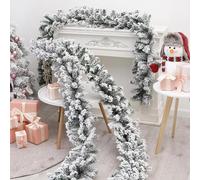 Frosted Christmas Garland for Fireplace & Stairs, 2.7m / 9ft Luxury Artificial Spruce Winter Garland with Snow, Indoor Home Xmas Decoration, Natural Looking Needles, Easy Hanging