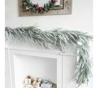 Frosted Flocked Norfolk Pine Garlands, 6 FT Real Touch Winter Pine Garland, Green Artificial Greenery Garland for Table, Mantle, Wall, Indoor, Outdoor Christmas Decorations