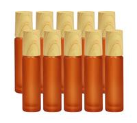 Frosted Glass Essential Oil Roller Bottles, 10pcs Orange Frosted Glass Roller Bottles with wood grain cap & Stainless Steel Roller Balls Essential Oil, 10ml Empty Perfume Bottles(Orange)