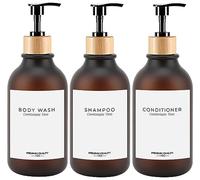 Frosted Heavy Duty Shampoo and Conditioner Bottles, Apothecary Dispenser Bamboo Pump, Refillable Shampoo Bottles for Shampoo Lotion Oil Shower Soap Hand Soap and Dish Soap (Matte Amber)