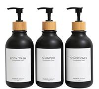 Frosted Heavy Duty Shampoo and Conditioner Bottles, Apothecary Dispenser Bamboo Pump, Refillable Shampoo Bottles for Shampoo Lotion Oil Shower Soap Hand Soap and Dish Soap (Matte Black)