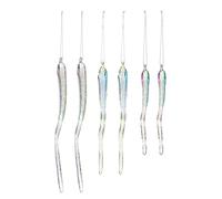 Frosted Iridescent Glass Icicles - Set of 6 Christmas Tree Decorations, 15-25 cm
