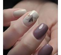 Frosted Lavender Press On Nails With Leaf Glitters Reusable Fake Nails Chip Resistant Design For Office Or Dating Non Toxic Fake Nail Kit