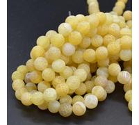 Frosted/Matte Crackle Yellow Agate Semi-Precious Gemstone Round Beads - 10mm - 15.5" Strand