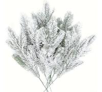 Frosted Pine Needle Branches 15 Pieces for Winter Themed For Holiday Decorations, DIY Wreaths, Garlands, Floral Arrangements, and Craft Projects (1)