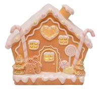 Frosted Pink Whimsical Gingerbread Family Winter Village Cottage, 8 Inch