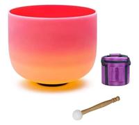Frosted Quartz Note Crystal Singing Bowl, 10 inch Navel Chakra Red-Yellow Gradient Frosted for Yoga Meditation, Rainbow D Note Crystal Sound Bowl(Bowl+bag)
