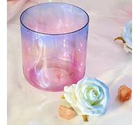 Frosted Quartz Note Crystal Singing Bowl, 440Hz,Blue Pink Gradient Sound Bowl for Yoga Meditation, with Free Acrylic Striker & O-ring, Colored Quartz Chakra Bowl(6 inch F Note)