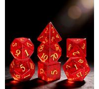 Frosted Shattered Resin DND Dice Set, 7 Piece Polyhedral for Dungeons and Dragons, ICY Cracked Design, RPG Tabletop Games (neon red)