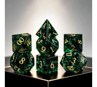 Frosted Shattered Resin DND Dice Set, 7 Piece Polyhedral for Dungeons and Dragons, ICY Cracked Design, RPG Tabletop Games (neon Dark Green)