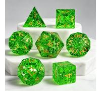 Frosted Shattered Resin DND Dice Set, 7 Piece Polyhedral for Dungeons and Dragons, ICY Cracked Design, RPG Tabletop Games (Fluorescent Green)