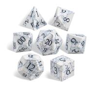 Frosted Shattered Resin DND Dice Set, 7 Piece Polyhedral for Dungeons and Dragons, ICY Cracked Design, RPG Tabletop Games (White Turquoise-B)