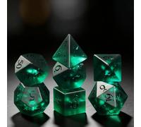 Frosted Shattered Resin DND Dice Set, 7 Piece Polyhedral for Dungeons and Dragons, ICY Cracked Design, RPG Tabletop Games (Matte Cracked Green)