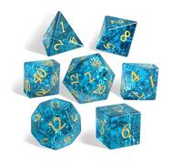 Frosted Shattered Resin DND Dice Set, 7 Piece Polyhedral for Dungeons and Dragons, ICY Cracked Design, RPG Tabletop Games (neon Blue)
