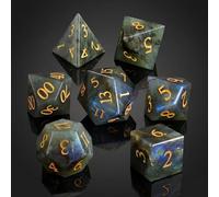 Frosted Shattered Resin DND Dice Set, 7 Piece Polyhedral for Dungeons and Dragons, ICY Cracked Design, RPG Tabletop Games (Labradorite-Gold)