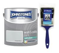 Frosted Silver Johnstone’s Wall & Ceiling Soft Sheen Paint 2.5L + 3" Brush - Subtle Sheen Finish, Durable & Washable, Quick Dry, Low Odour Interior Paint for Walls & Ceilings