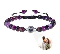 Frosted Stone Photo Projection Bracelet, Customized Picture Projection Bracelet, A Valentine's Day Gift for Him (Purple Agate Stone)