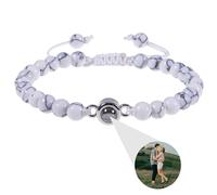 Frosted Stone Photo Projection Bracelet, Customized Picture Projection Bracelet, A Valentine's Day Gift for Him (White Turquoise)