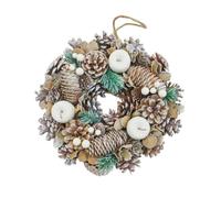 URBNLIVING Classic Christmas Wreath - Pinecones & Greenery Holiday Decoration for Door or Wall - Frosted White - 34cm
